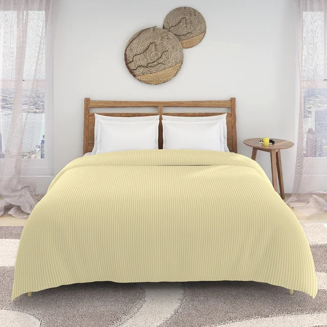 MORADO Glace Cotton Plain Stripe Double Duvet Cover 90x100 Inches | Soft, Breathable & Durable Cotton Duvet Cover for Double Bed(Beige)