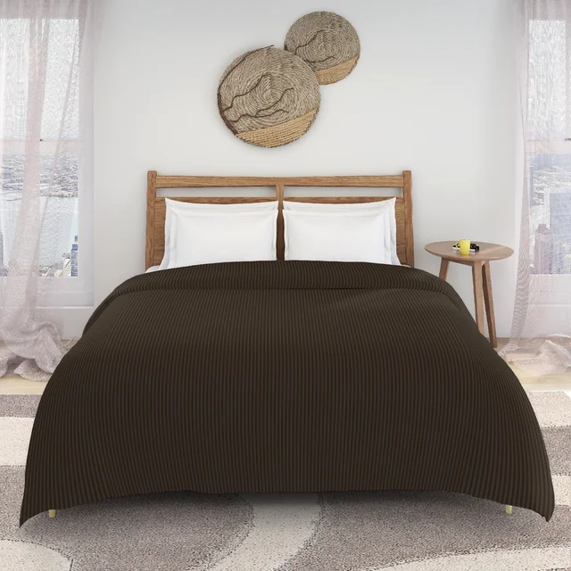 MORADO Glace Cotton Plain Stripe Double Duvet Cover 90x100 Inches | Soft, Breathable & Durable Cotton Duvet Cover for Double Bed(Coffee)