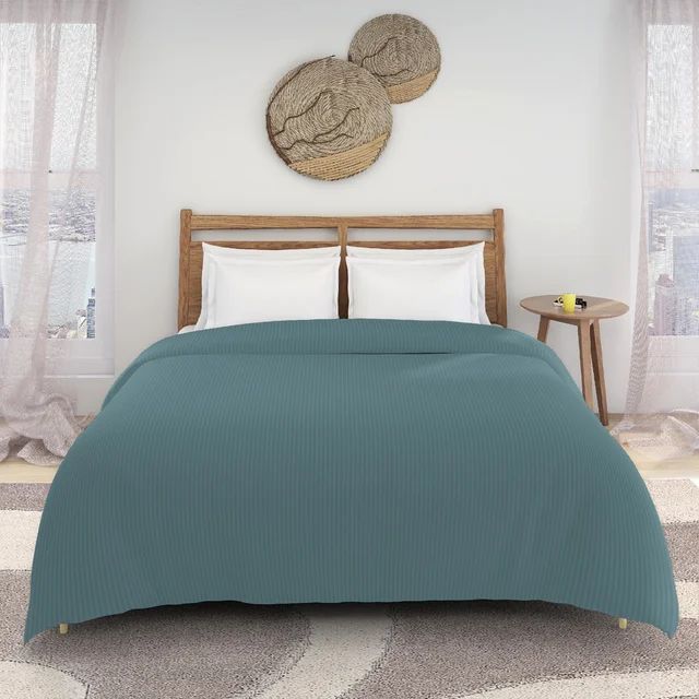 MORADO Glace Cotton Plain Stripe Double Duvet Cover 90x100 Inches | Soft, Breathable & Durable Cotton Duvet Cover for Double Bed(Smoke Grey)