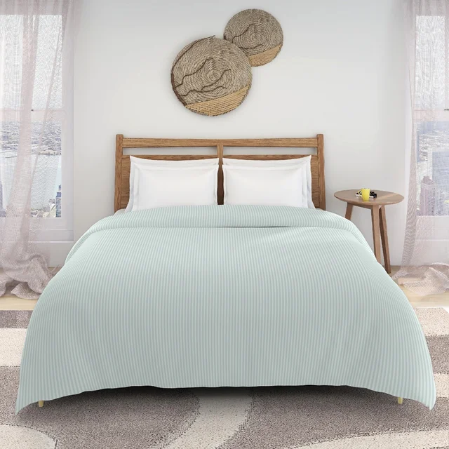 MORADO Glace Cotton Plain Stripe Double Duvet Cover 90x100 Inches | Soft, Breathable & Durable Cotton Duvet Cover for Double Bed(Silver Grey)