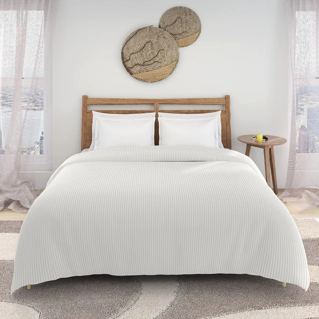 MORADO Glace Cotton Plain Stripe Double Duvet Cover 90x100 Inches | Soft, Breathable & Durable Cotton Duvet Cover for Double Bed(Ivory)