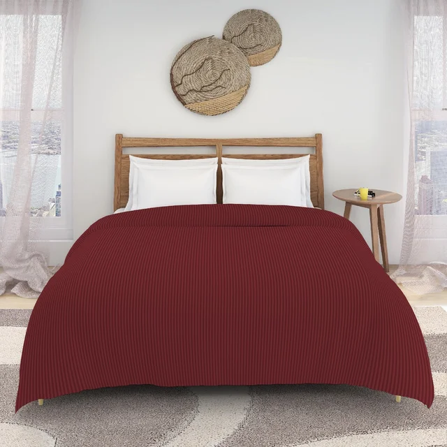 MORADO Glace Cotton Plain Stripe Double Duvet Cover 90x100 Inches | Soft, Breathable & Durable Cotton Duvet Cover for Double Bed(Maroon)