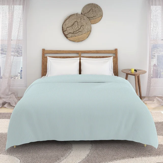 MORADO Glace Cotton Plain Stripe Double Duvet Cover 90x100 Inches | Soft, Breathable & Durable Cotton Duvet Cover for Double Bed(Light Grey)
