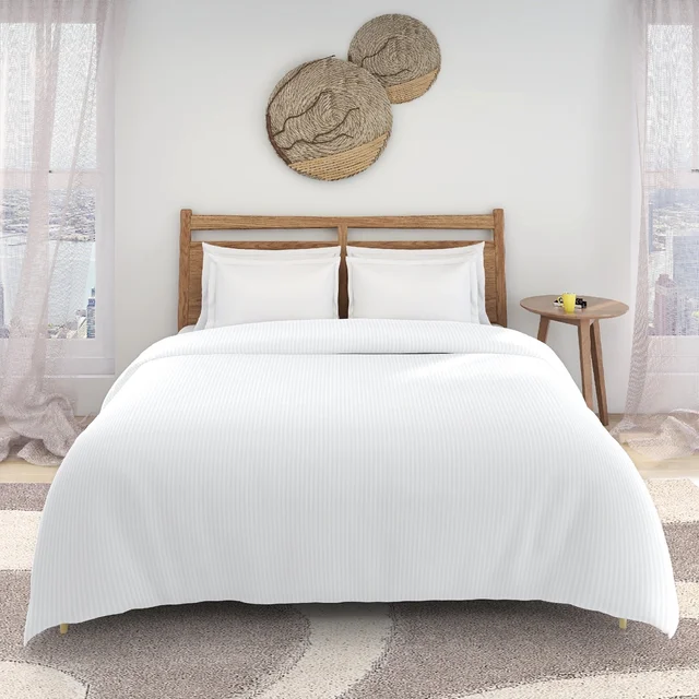 MORADO Glace Cotton Plain Stripe Double Duvet Cover 90x100 Inches | Soft, Breathable & Durable Cotton Duvet Cover for Double Bed(White)