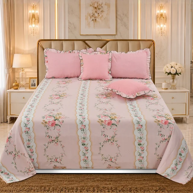 MORADO Morado 5 Pcs Frill Cushion Cover Set 16x16 Inches – Pink Paradise Floral Printed Decorative Cushion Covers