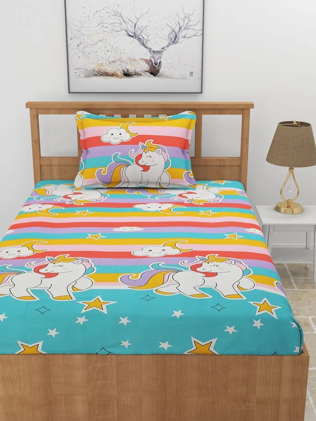 MORADO Premium Glace Cotton Single Bedsheet with 1 King Size Pillow Cover (60x90 Inches)