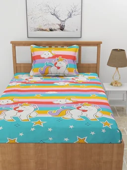 MORADO Premium Glace Cotton Single Bedsheet with 1 King Size Pillow Cover (60x90 Inches)