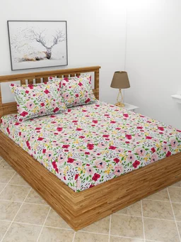 MORADO Premium Glace Cotton Double Bedsheet with 2 King Size Pillow Covers (90x100 Inches)