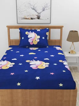 MORADO Premium Glace Cotton Elastic Fitted Single Bedsheet with 1 Pillow Cover (36x72x8 Inches)