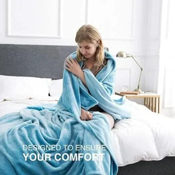 MORADO 190 GSM Flannel Super Soft Warm Double Blanket for Winters - 90x90 Inches, Aqua - Aqua