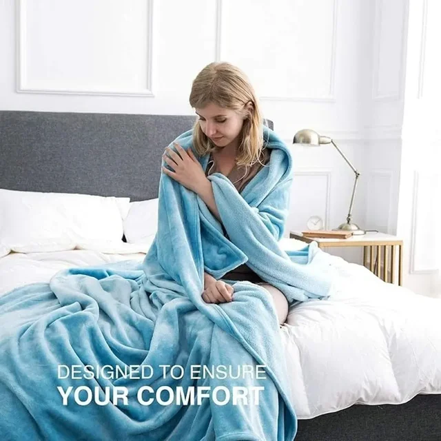 MORADO 190 GSM Flannel Super Soft Warm Double Blanket for Winters - 90x90 Inches, Aqua - Aqua