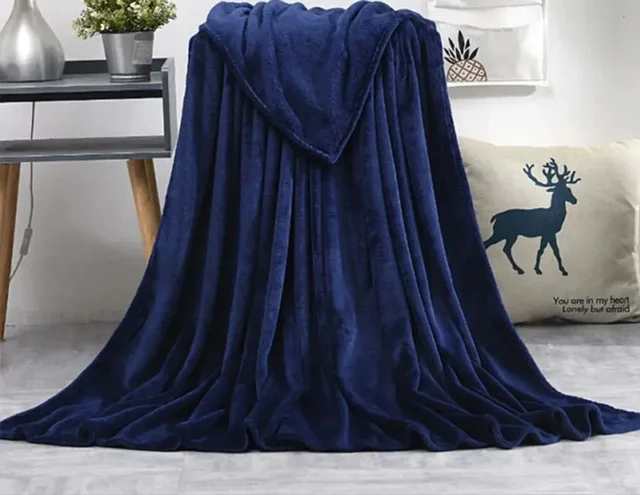 MORADO 190 GSM Flannel Super Soft Warm Double Blanket for Winters - 90x90 Inches,Navy Blue - Navy Blue