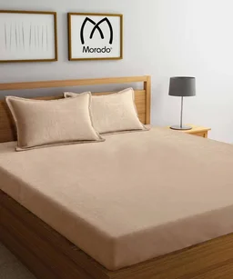 MORADO 190 GSM Flannel Super Soft Warm Elastic Fitted Single Bed Bedsheet with 1 Pillow Covers for Winters - 36x72x8 Inches, Camel - Camel