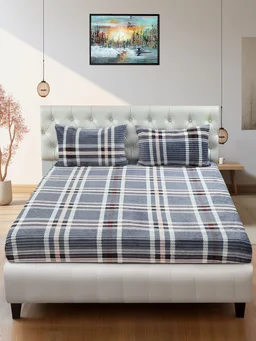 MORADO 190 GSM Flannel Super Soft Warm Elastic Fitted Double Bed Bedsheet with 2 Pillow Covers for Winters - 72x78x8 Inches, Bright Grey - Bright Grey
