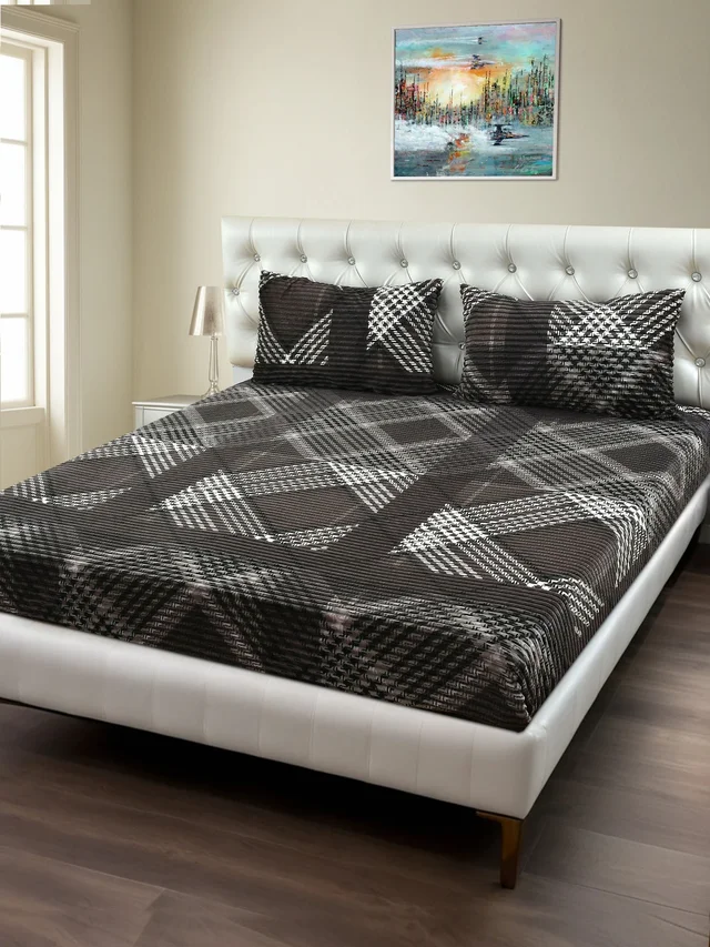 MORADO 190 GSM Flannel Super Soft Warm Elastic Fitted Double Bed Bedsheet with 2 Pillow Covers for Winters - 72x78x8 Inches, Grey - Grey