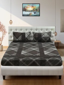 MORADO 190 GSM Flannel Super Soft Warm Elastic Fitted Double Bed Bedsheet with 2 Pillow Covers for Winters - 72x78x8 Inches, Grey - Grey