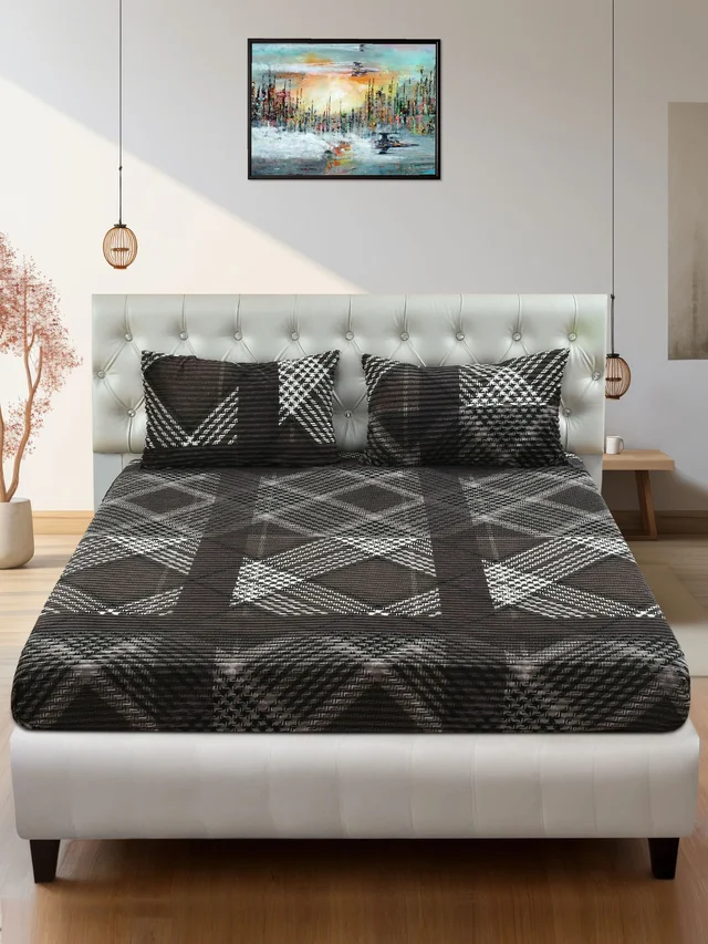 MORADO 190 GSM Flannel Super Soft Warm Elastic Fitted Double Bed Bedsheet with 2 Pillow Covers for Winters - 72x78x8 Inches, Grey - Grey