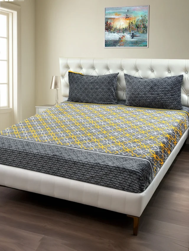 MORADO 190 GSM Flannel Super Soft Warm Elastic Fitted Double Bed Bedsheet with 2 Pillow Covers for Winters - 72x78x8 Inches, Dark Grey - Dark Grey