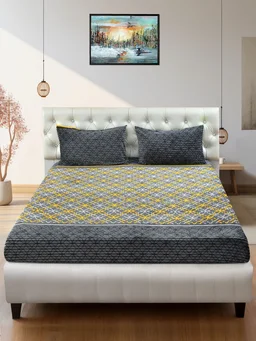 MORADO 190 GSM Flannel Super Soft Warm Elastic Fitted Double Bed Bedsheet with 2 Pillow Covers for Winters - 72x78x8 Inches, Dark Grey - Dark Grey