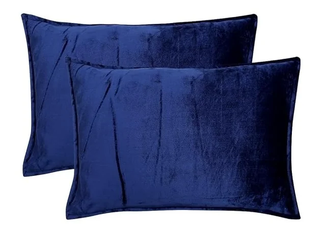 MORADO 190 GSM Flannel Super Soft Warm Double Bed Bedsheet with 2 Pillow Covers for Winters - 90x100 Inches, Navy Blue - Navy Blue