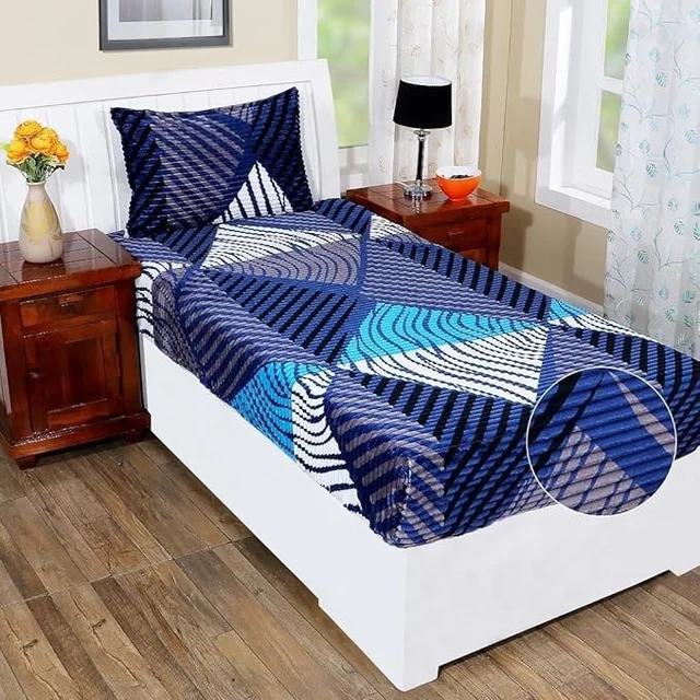 MORADO 190 GSM Flannel Super Soft Warm Elastic Fitted Single Bed Bedsheet with 1 Pillow Covers for Winters - 36x72x8 Inches, Mocha - Blue