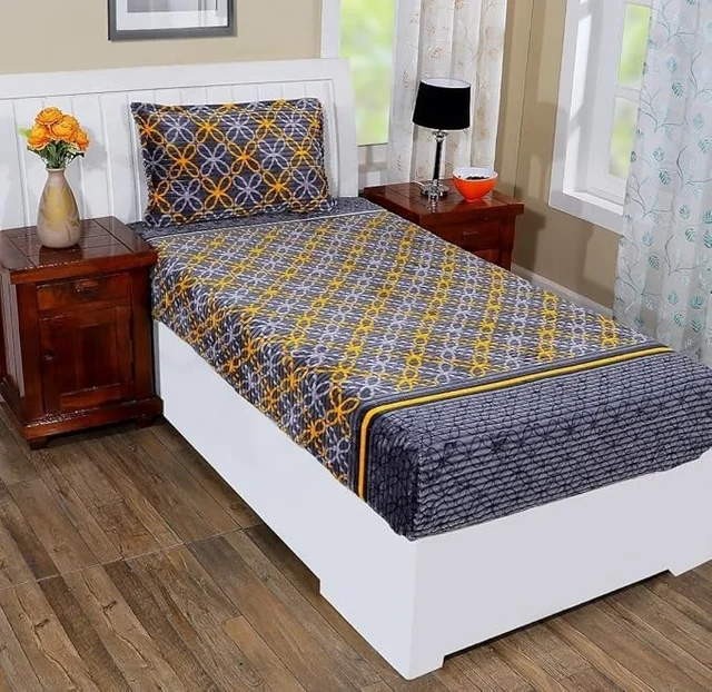 MORADO 190 GSM Flannel Super Soft Warm Elastic Fitted Single Bed Bedsheet with 1 Pillow Covers for Winters - 36x72x8 Inches, Dark Grey - Dark Grey