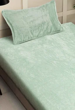 MORADO 190 GSM Flannel Super Soft Warm Elastic Fitted Single Bed Bedsheet with 1 Pillow Covers for Winters - 36x72x8 Inches, Sea Green - Sea Green