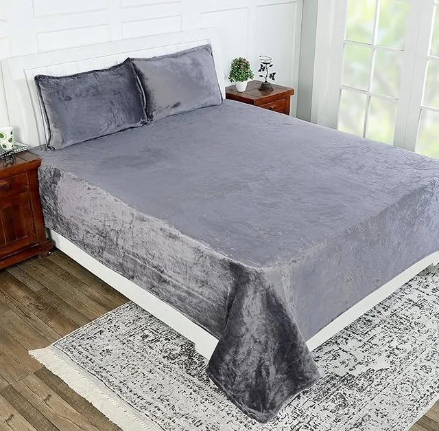 MORADO 190 GSM Flannel Super Soft Warm Double Bed Bedsheet with 2 Pillow Covers for Winters - 90x100 Inches, Cadet Grey - Cadet Grey