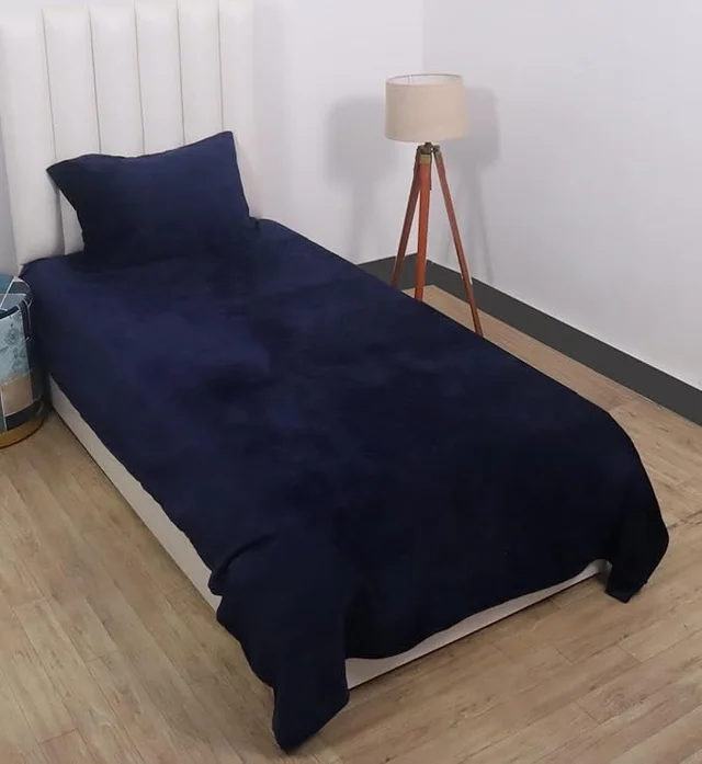 MORADO 190 GSM Flannel Super Soft Warm Single Bed Bedsheet with 1 Pillow Covers for Winters - 60x90 Inches, Navy Blue - Navy Blue