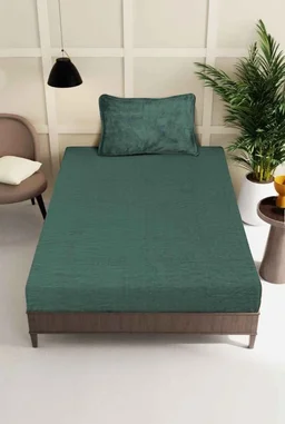 MORADO 190 GSM Flannel Super Soft Warm Elastic Fitted Single Bed Bedsheet with 1 Pillow Covers for Winters - 36x72x8 Inches, Olive Green - Olive Green