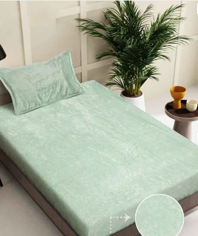MORADO 190 GSM Flannel Super Soft Warm Single Bed Bedsheet with 1 Pillow Covers for Winters - 60x90 Inches, Sea Green - Sea Green