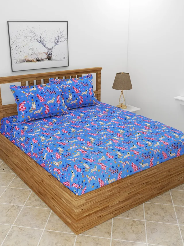 MORADO 190 GSM Flannel Super Soft Warm Double Bed Cartoon Print Bedsheet with 2 Pillow Covers for Winters - 90x100 Inches, Blue - Blue