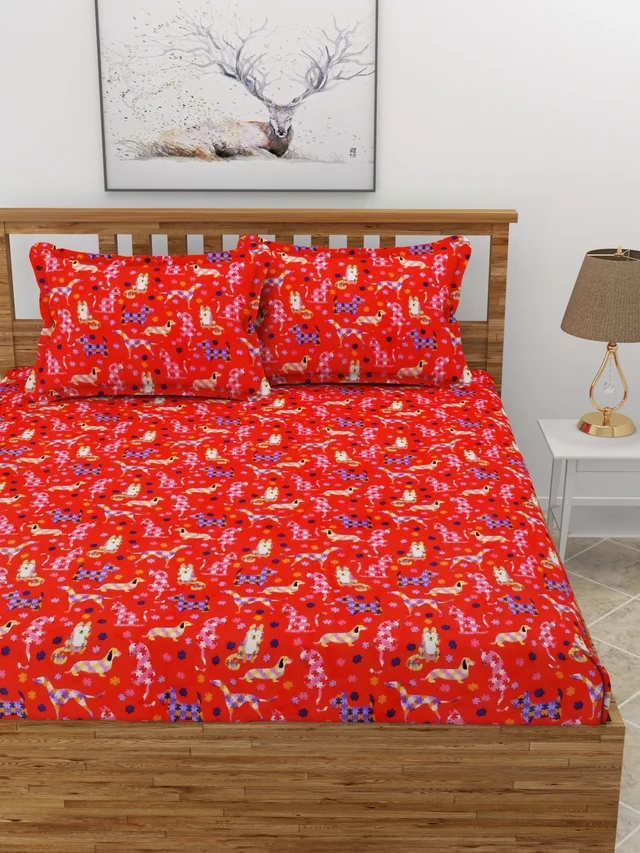 MORADO 190 GSM Flannel Super Soft Warm Elastic Fitted Double Bed Cartoon Print Bedsheet with 2 Pillow Covers for Winters - 72x78x8 Inches, Multi Color - Multi colour
