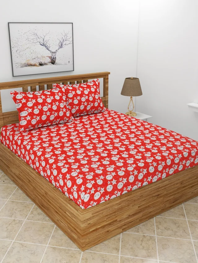 MORADO 190 GSM Flannel Super Soft Warm Double Bed Cartoon Print Bedsheet with 2 Pillow Covers for Winters - 90x100 Inches, Red - Red