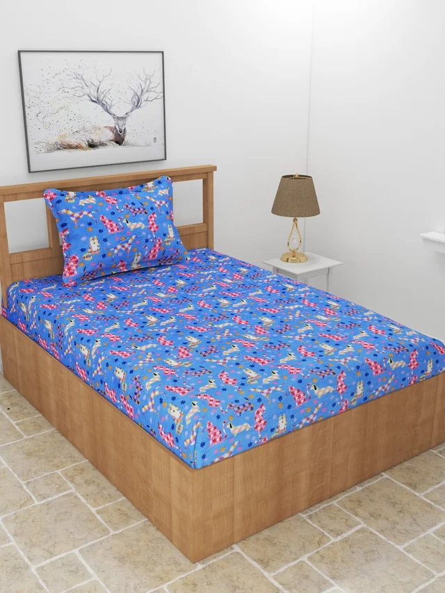 MORADO 190 GSM Flannel Super Soft Warm Single Bed Cartoon Print Bedsheet with 1 Pillow Covers for Winters - 60x90 Inches, Blue - Blue