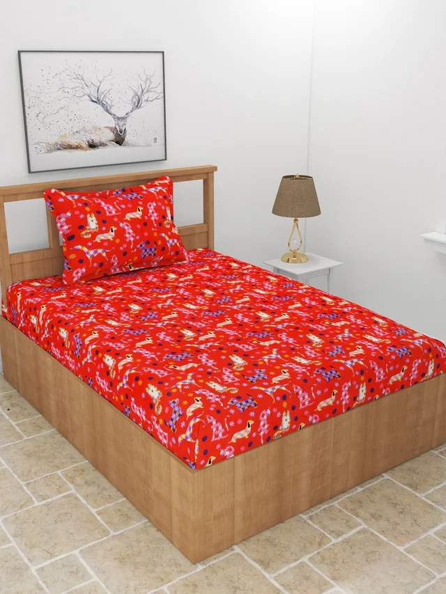 MORADO 190 GSM Flannel Super Soft Warm Single Bed Cartoon Print Bedsheet with 1 Pillow Covers for Winters - 60x90 Inches, Multi Color - Multi colour
