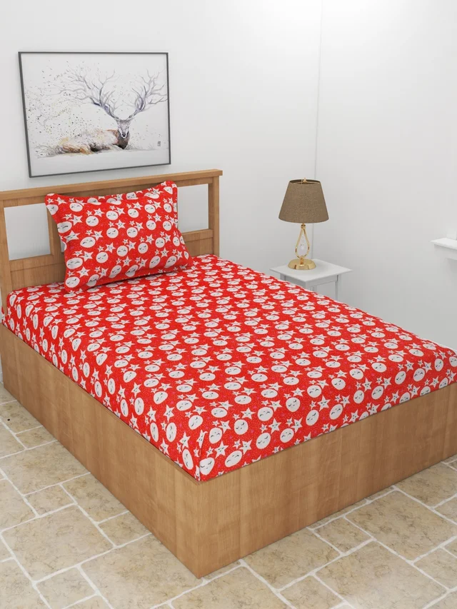 MORADO 190 GSM Flannel Super Soft Warm Single Bed Cartoon Print Bedsheet with 1 Pillow Covers for Winters - 60x90 Inches, Red - Red