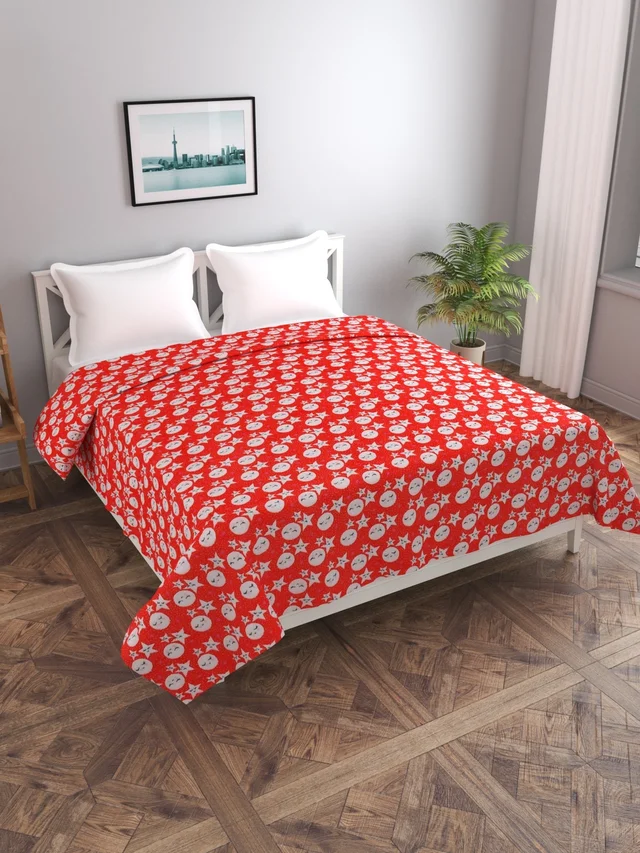 MORADO 190 GSM Flannel Super Soft Warm Double Bed Cartoon Print Quilt Cover/Duvet Cover/Rajai Cover/Blanket Cover for Winters with Zipper -90x100 Inches, Red - Red