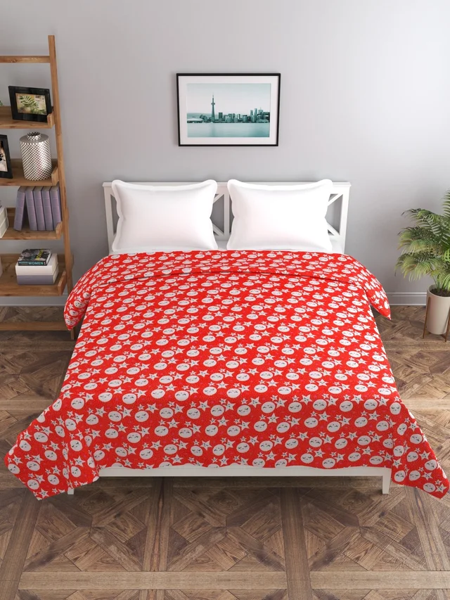 MORADO 190 GSM Flannel Super Soft Warm Double Bed Cartoon Print Quilt Cover/Duvet Cover/Rajai Cover/Blanket Cover for Winters with Zipper -90x100 Inches, Red - Red