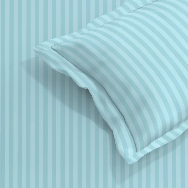 MORADO Premium Glace Cotton Stripe Double Fitted Bedsheet With 2 Pillow Covers for Home/Hotels/Guest House (72x78x8) Inches-Powderblue