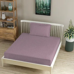 MORADO Premium Glace Cotton Stripe Single Flat Bedsheet With 1 Pillow Cover for Home/Hotels/Guest House (60x90 Inches)-Mauve