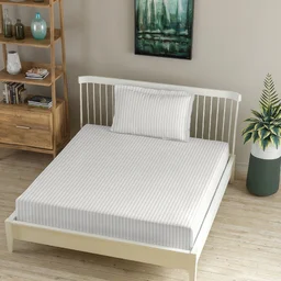 MORADO Premium Glace Cotton Stripe Single Flat Bedsheet With 1 Pillow Cover for Home/Hotels/Guest House (60x90 Inches)-Ivory