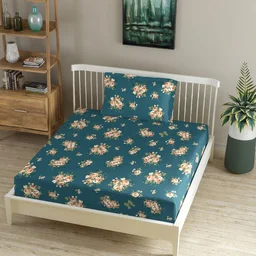 Morado MORADO Premium Glace Cotton Single Flat Bedsheet with 1 King Size Pillow Cover (60x90 Inches)-Teal - 60x90 inches