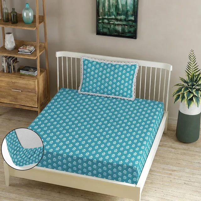 MORADO AQUA FLORAL WHITE LACE Fitted Bed Sheet