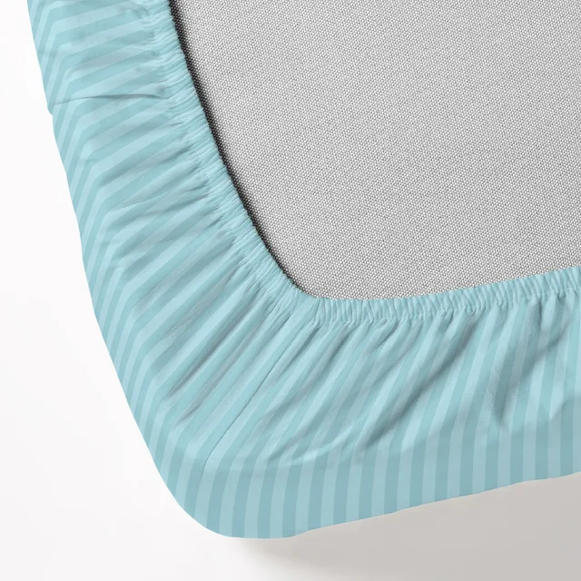 MORADO Premium Glace Cotton Stripe Double Fitted Bedsheet With 2 Pillow Covers for Home/Hotels/Guest House (72x78x8) Inches-Powderblue