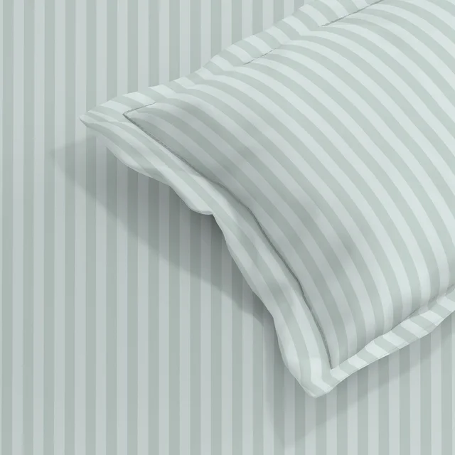 MORADO Premium Glace Cotton Stripe Double Fitted Bedsheet With 2 Pillow Covers for Home/Hotels/Guest House (72x78x8) Inches-Silvergrey