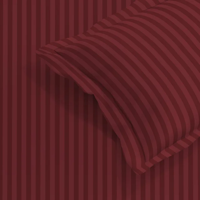 MORADO Premium Glace Cotton Stripe Double Flat Bedsheet With 2 Pillow Covers for Home/Hotels/Guest House (90x100 Inches)-Maroon