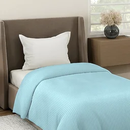 MORADO Glace Cotton Plain Stripe Single Duvet Cover 60x90 Inches | Soft, Breathable & Durable Cotton Duvet Cover for Single Bed(Powder Blue)