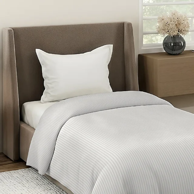 MORADO Glace Cotton Plain Stripe Single Duvet Cover 60x90 Inches | Soft, Breathable & Durable Cotton Duvet Cover for Single Bed(Ivory)