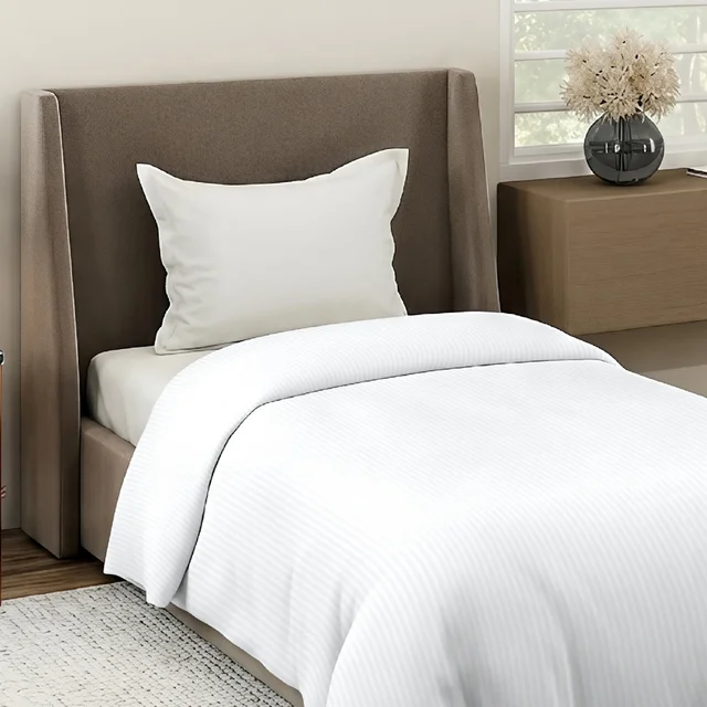 MORADO Glace Cotton Plain Stripe Single Duvet Cover 60x90 Inches | Soft, Breathable & Durable Cotton Duvet Cover for Single Bed(White)